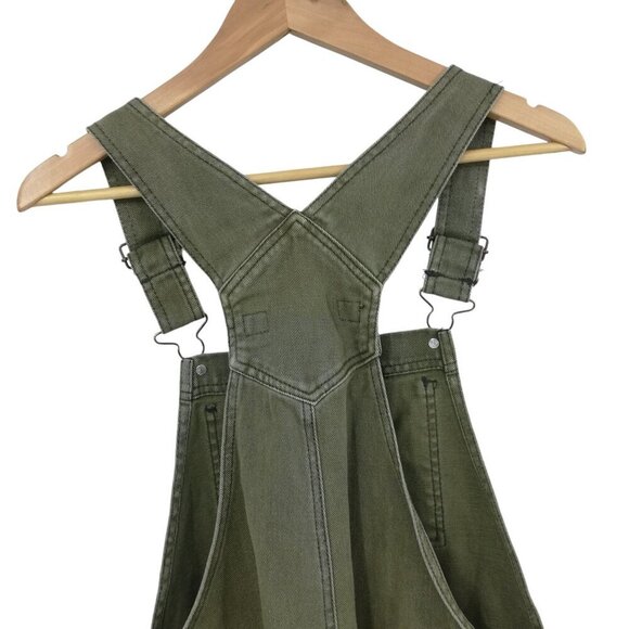 Brandy Melville Army Military Green Overalls Shortalls Shorts Size M Frayed Raw - Picture 8 of 14